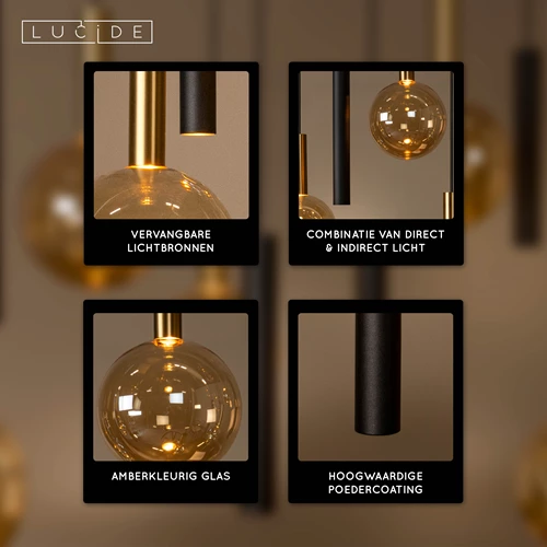 Lucide JOSIANE - Hanglamp - 7xG9 - Zwart | Vibes - USP